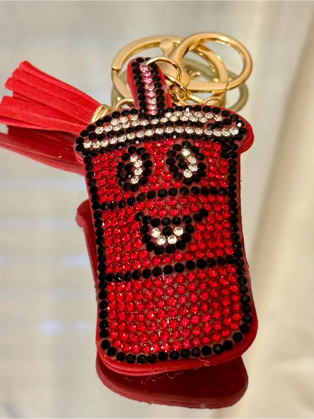 New Red Rhinestone Drink Keychain/Bag Charm